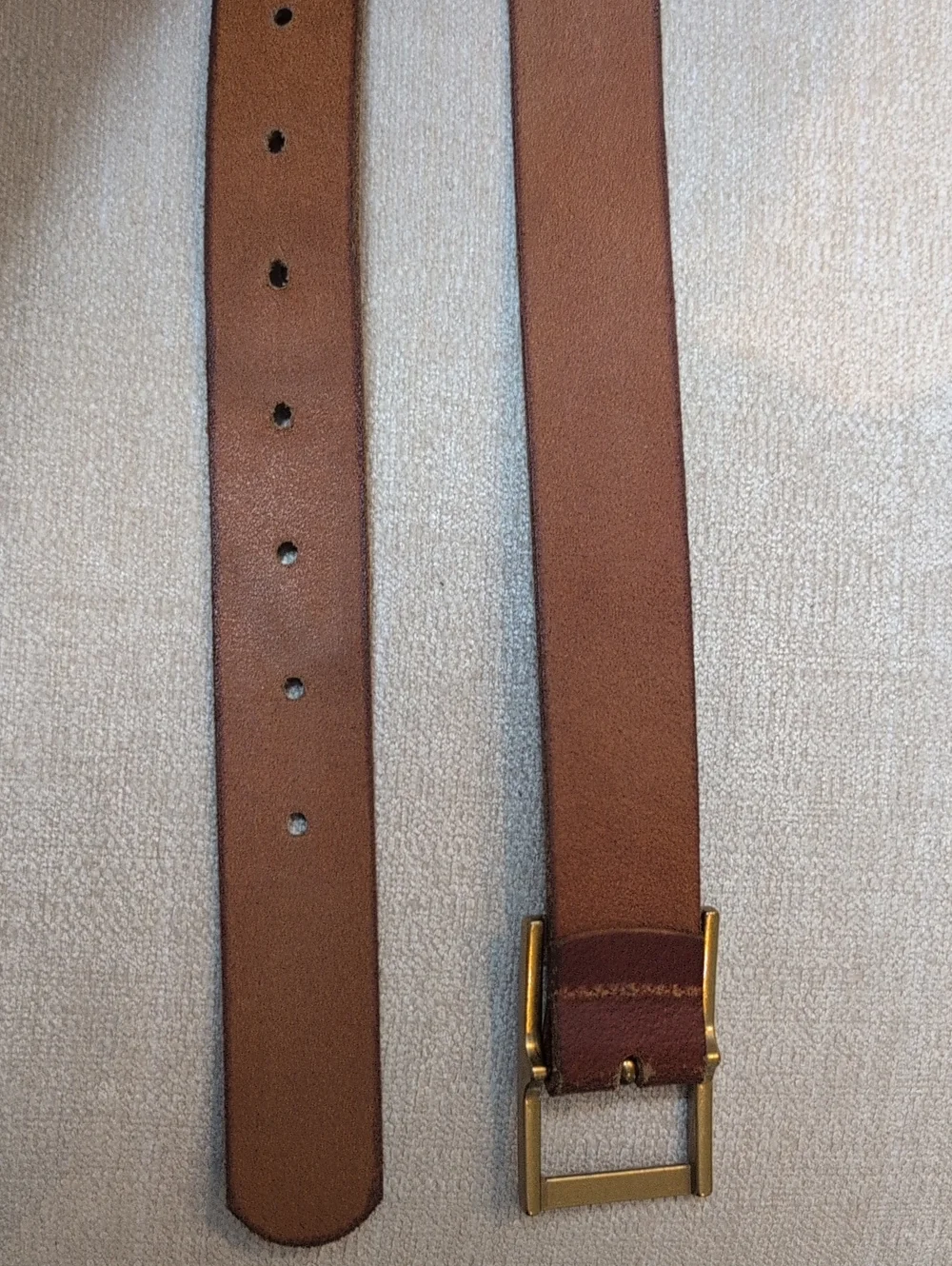 Brown Leather Belt with Brass Tone Buckle Size M Classic Preppy